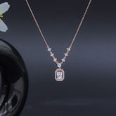 Elegant Rose Gold-Plated Pendant Necklace with Rectangular Zircon Stone